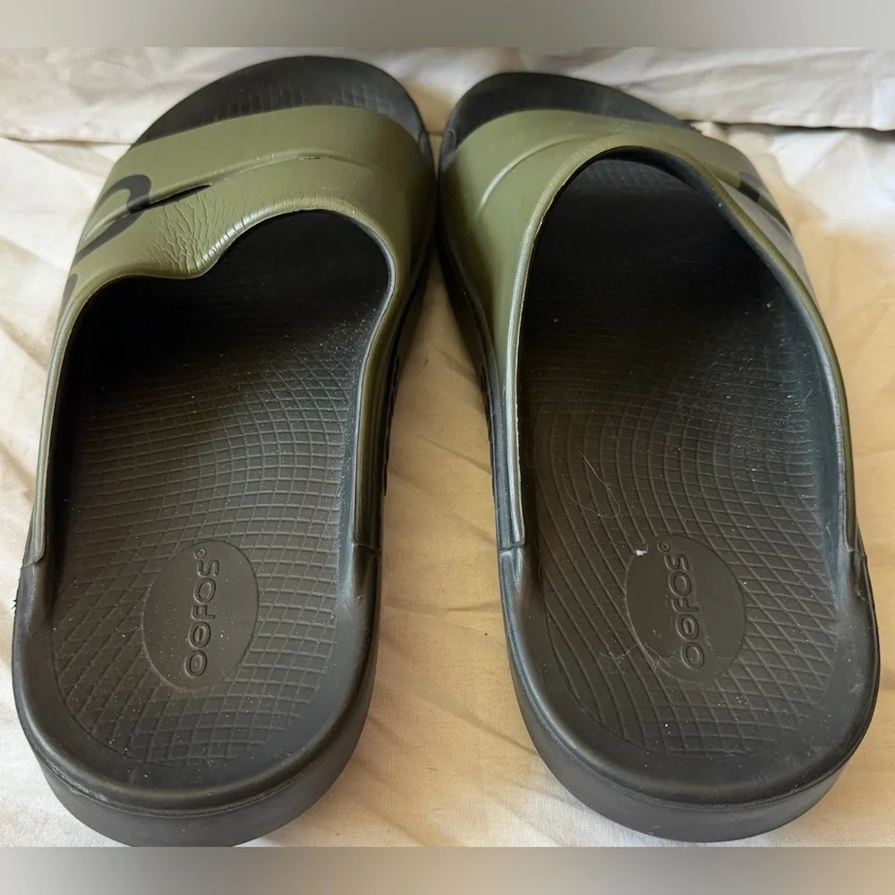 OOFOS Mens 12-14 Ooahh Sport Recovery Slide Sandals Shoes Green Comfort Slip On